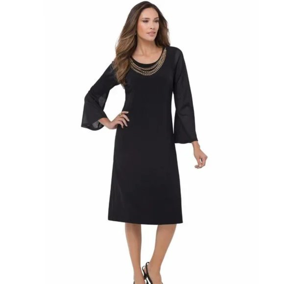 Roaman's Dresses & Skirts - Roaman's New Black Flare Sleeve Chain Necklace Knee Length Dress
